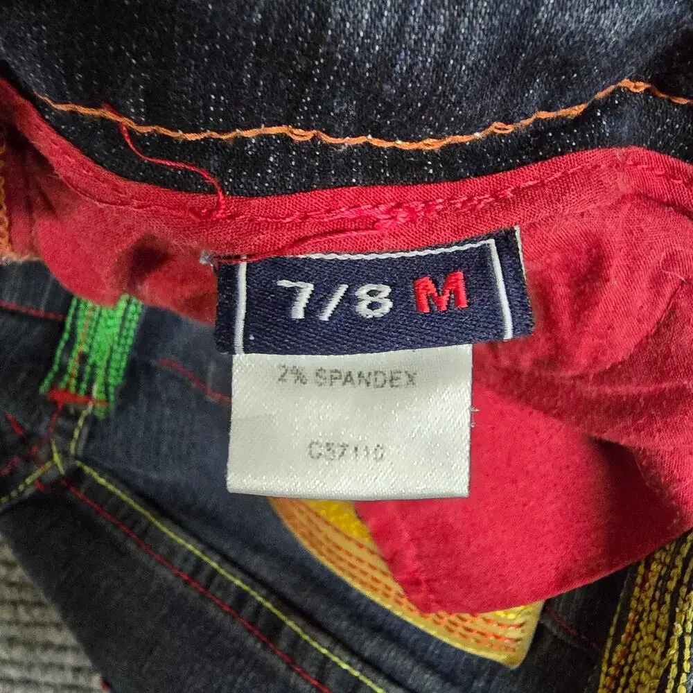 COOGI Womens 7/8 or 28x13 Denim Bermuda Shorts Rainbow Embroidered Y2K Hip Hop
